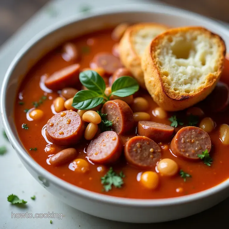 Hearty Tuscan Sausage Cannellini Bean Soup with Crusty Bread Dippers