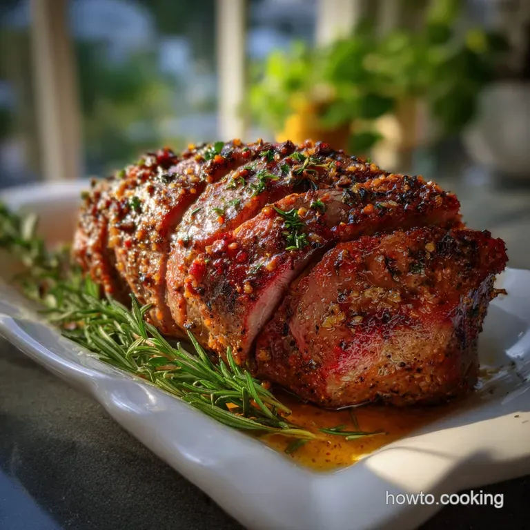 Elegant plate featuring tender slices of juicy beef, vibrant carrots, parsnips, and rosemary sprigs, ready for a special o...
