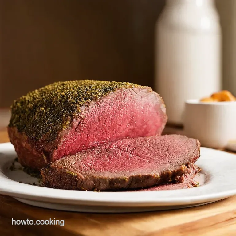 Herbcrusted Roast Beef with Yorkshire Puddings Gravy presentation