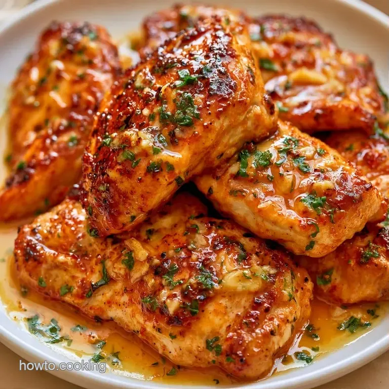 Sliced juicy chicken thighs on a white platter with sautéed garlic and sprigs of rosemary for a festive look.