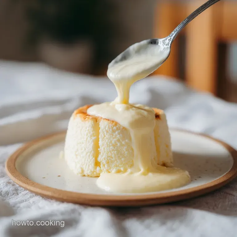 A delicate swirl of rich, white heavy cream artfully poured into a clear glass bowl, looking smooth and dense.