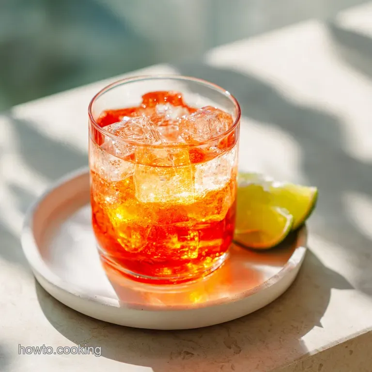 Elegant Hugo Spritz presentation with a vibrant orange cocktail, garnished with a fresh mint sprig and juicy orange slice.