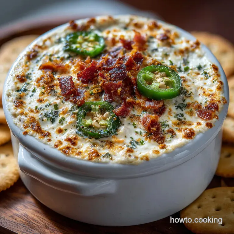 Elegant scoop of cheesy jalapeno dip, golden and bubbly, served with crisp toasted bread slices. A tempting and shareable ...