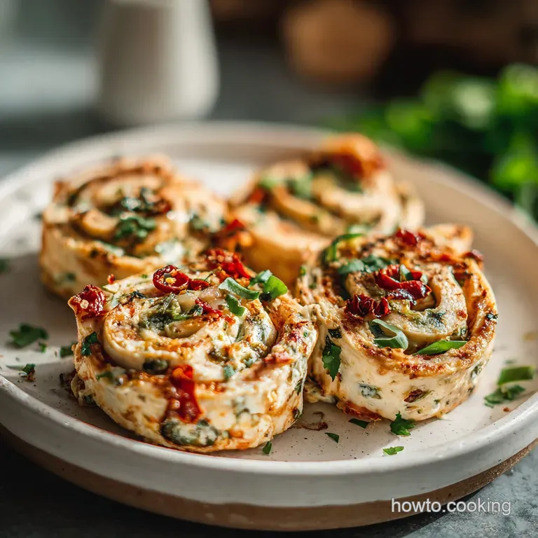 Neatly arranged pinwheels dusted with herbs, showcasing their puffed pastry texture and savory filling.