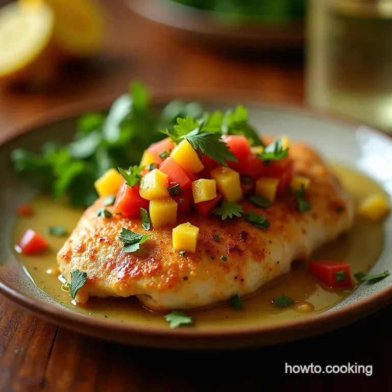 Sunshine Zest Panseared Lemon Ginger Chicken with Tropical Salsa presentation