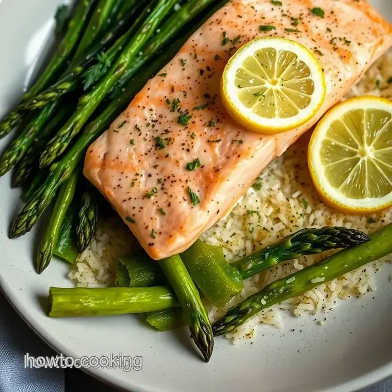 Lemon Herb Baked Salmon with Roasted Asparagus & Quinoa presentation