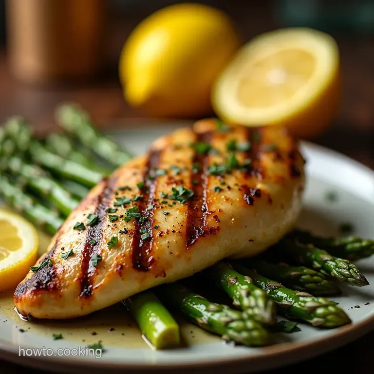 Lemon Herb Grilled Chicken with Roasted Asparagus presentation