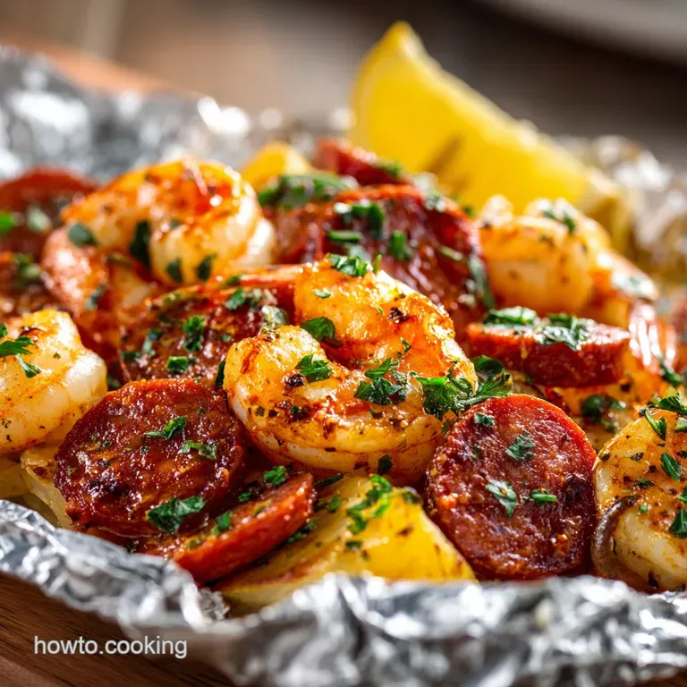 Lemongarlic Shrimp Chorizo and Courgette Foil Packets presentation