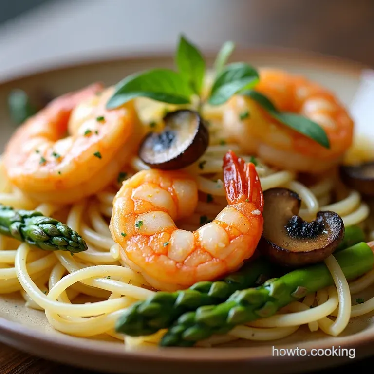 Lemony Shrimp Asparagus and Mushroom Pasta Primavera