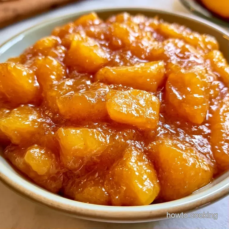 A spoonful of thick, glossy amber fruit preserve spreading smoothly over a golden slice of toasted sourdough bread.