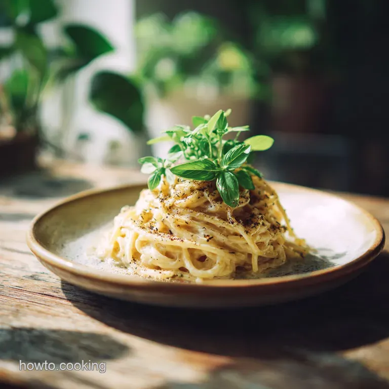 Plated alfredo with browned meatballs, a dusting of parmesan, and fresh parsley. The creamy sauce glistens under light.