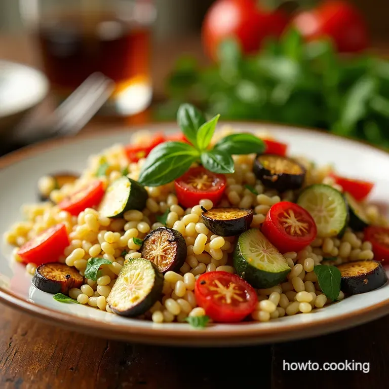 Mediterranean Orzo Salad with Roasted Vegetables and LemonHerb Vinaigrette presentation
