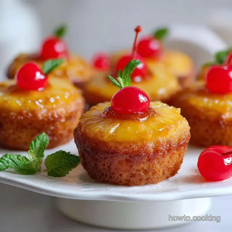A single pineapple cupcake, showcasing its moist crumb and vibrant fruit. Garnished with a candied cherry for a touch of v...
