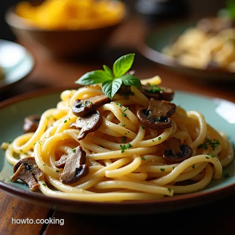 Umami Bomb Creamy White Miso Wild Mushroom Linguine presentation