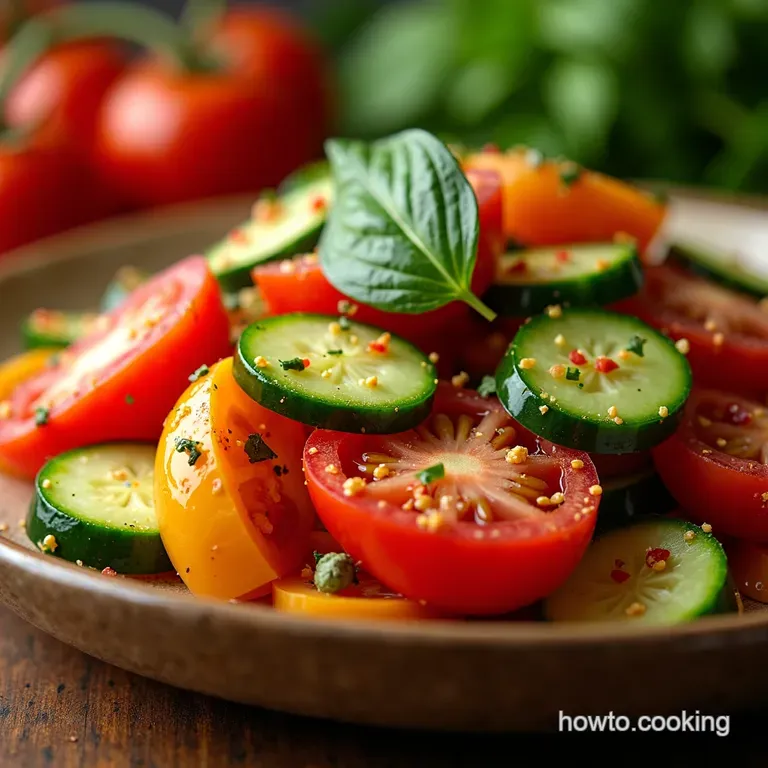 Zesty Moroccan Summer Salad Tomatoes Cucumbers and a Hint of Spice presentation