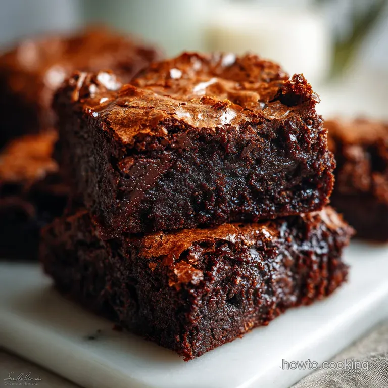 A single brownie square dusted with powdered sugar, sitting on a white plate. Hints of chocolate chips visible inside.