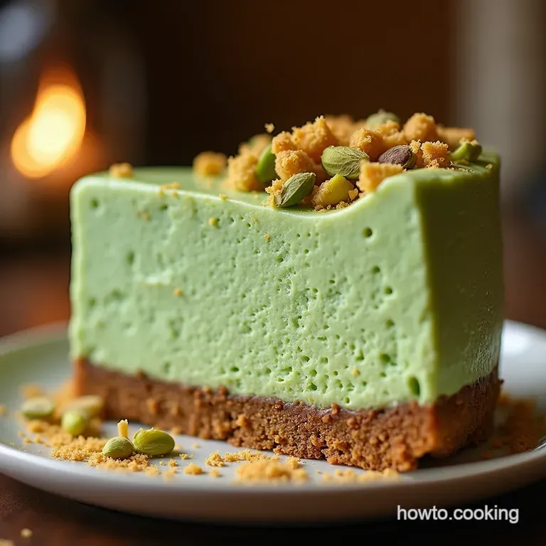 The Emerald Dream Rich Nobake Pistachio Cream Cheesecake presentation