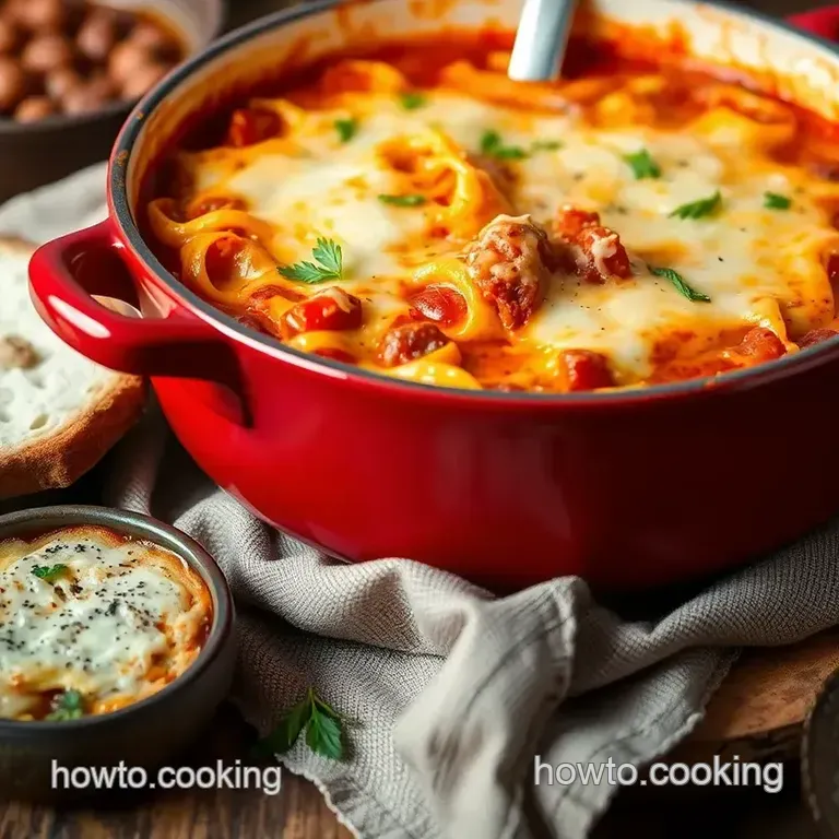 One-Pot Lasagna Soup with Cheesy Toppings presentation