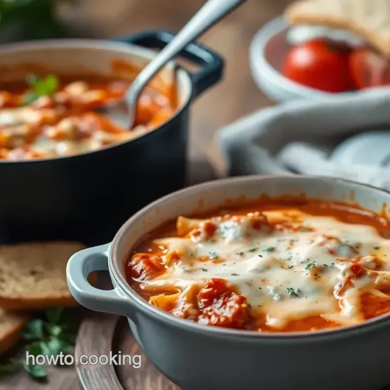 One-Pot Lasagna Soup with Cheesy Toppings