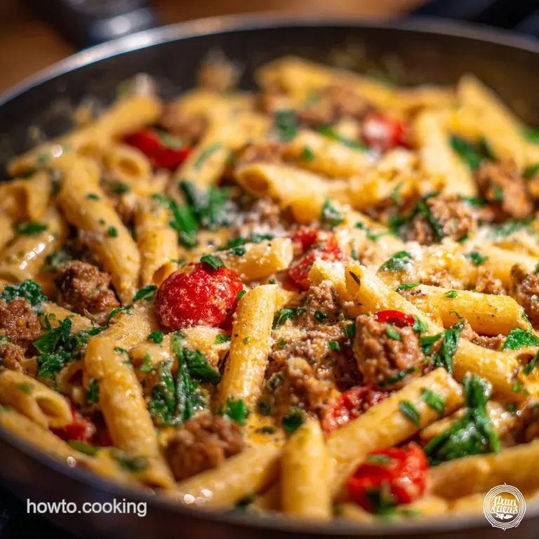 One Pot Sausage Pasta: the Creamy Tuscan Mascarpone Recipe presentation