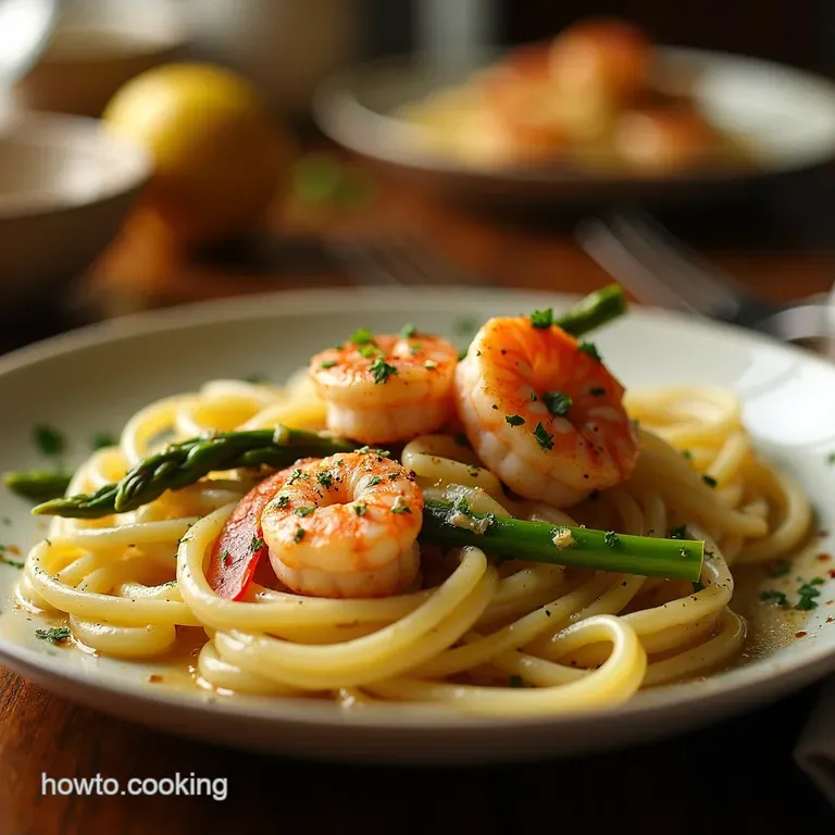The Sunday Roast Alternative Effortless OnePan Creamy LemonGarlic Shrimp and Asparagus Pasta presentation