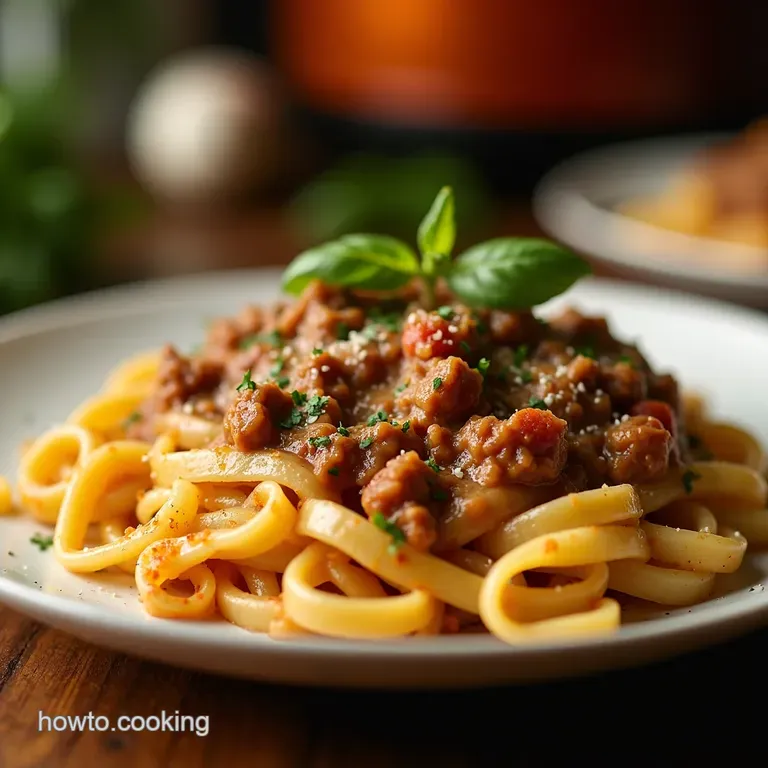 Onepot Creamy Beef Butter Garlic Pasta presentation
