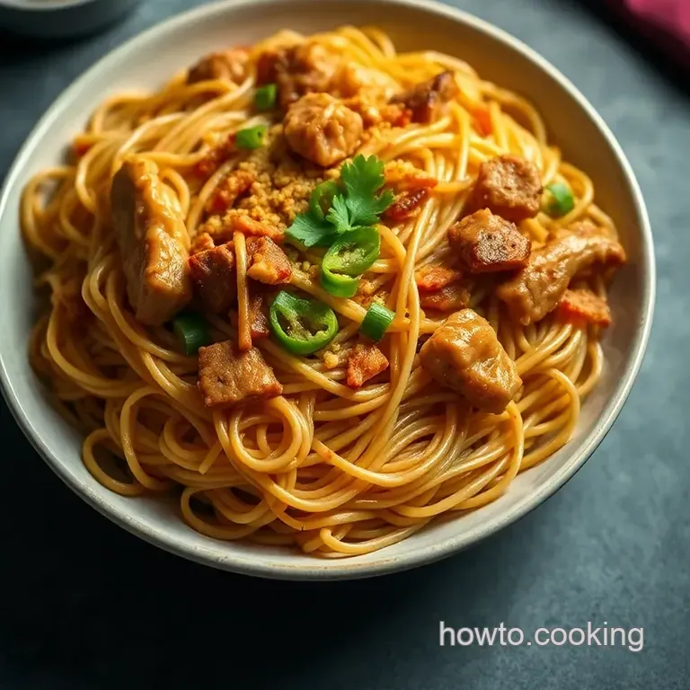 Pancit Canton: Stir-Fried Noodles with Vegetables and Meat presentation