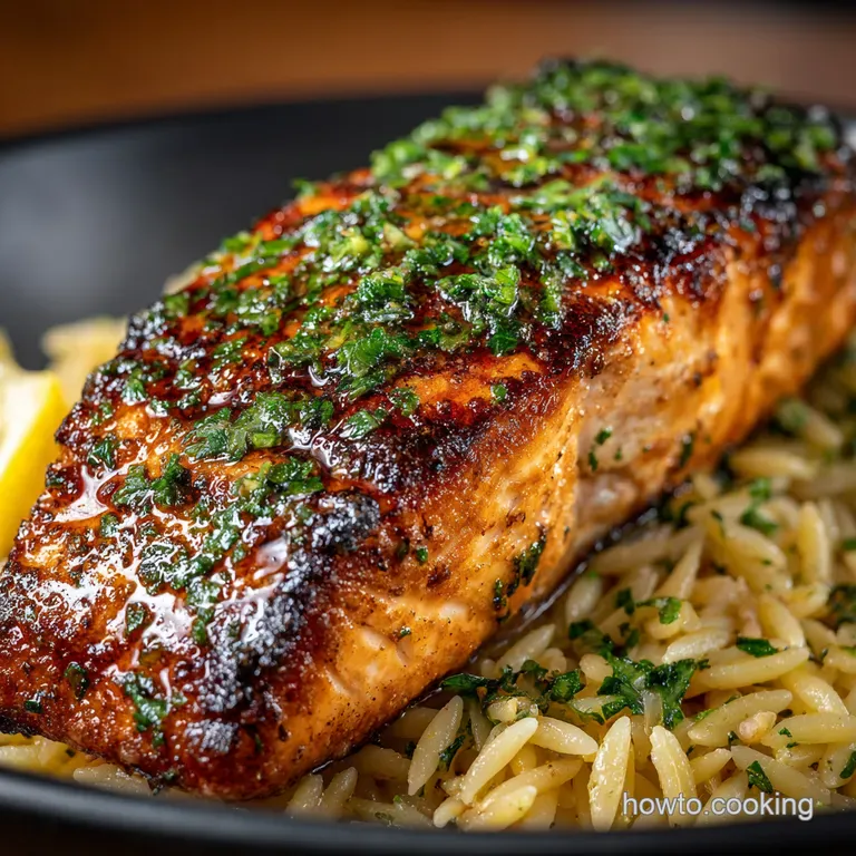 Panseared Salmon with Lemonherb Orzo presentation