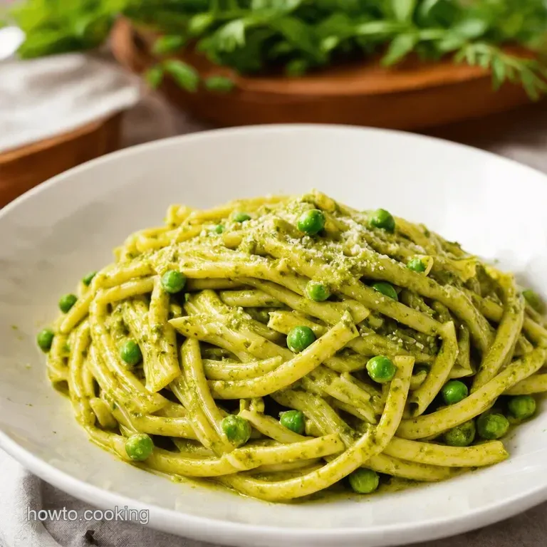 Pea Pesto Pasta a Springtime Symphony presentation