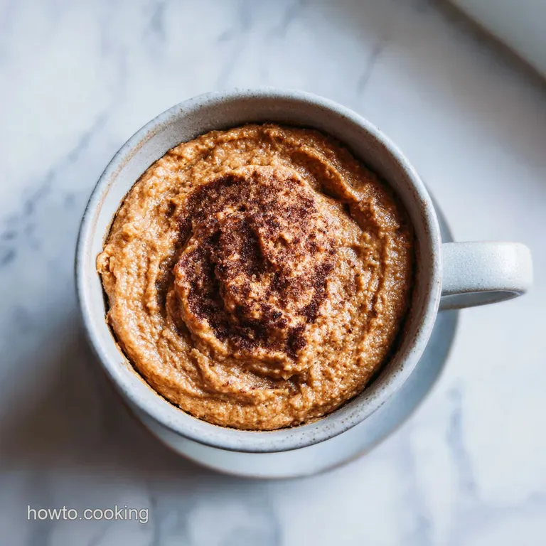 Individual peanut butter mug cake with a scoop of vanilla ice cream. Drizzled with dark chocolate syrup and a sprinkle of ...