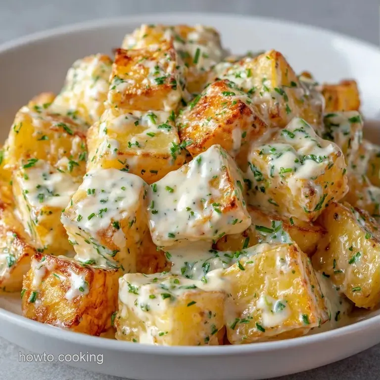 Chilled potato salad served in a rustic ceramic bowl, garnished with sliced scallions and cracked black pepper.