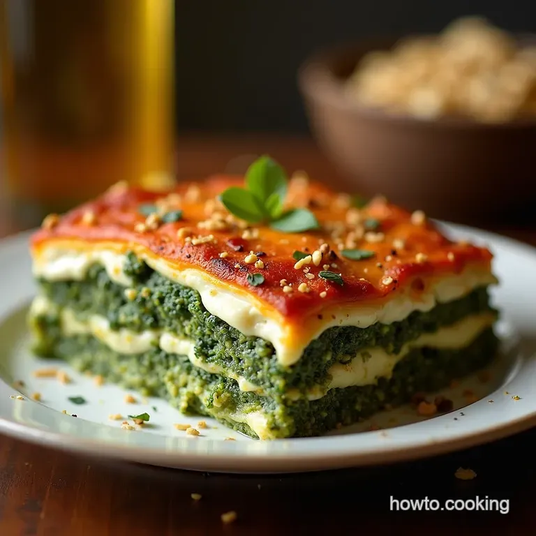 Emerald Isle Lasagna Fresh Pesto Ricotta Bake with Toasted Pine Nuts presentation