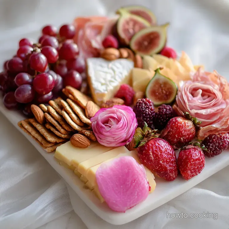 Elegant Galentine's Day presentation of rosy cheeses, berries, and shimmering pink lemonade; a festive spread for friendship.