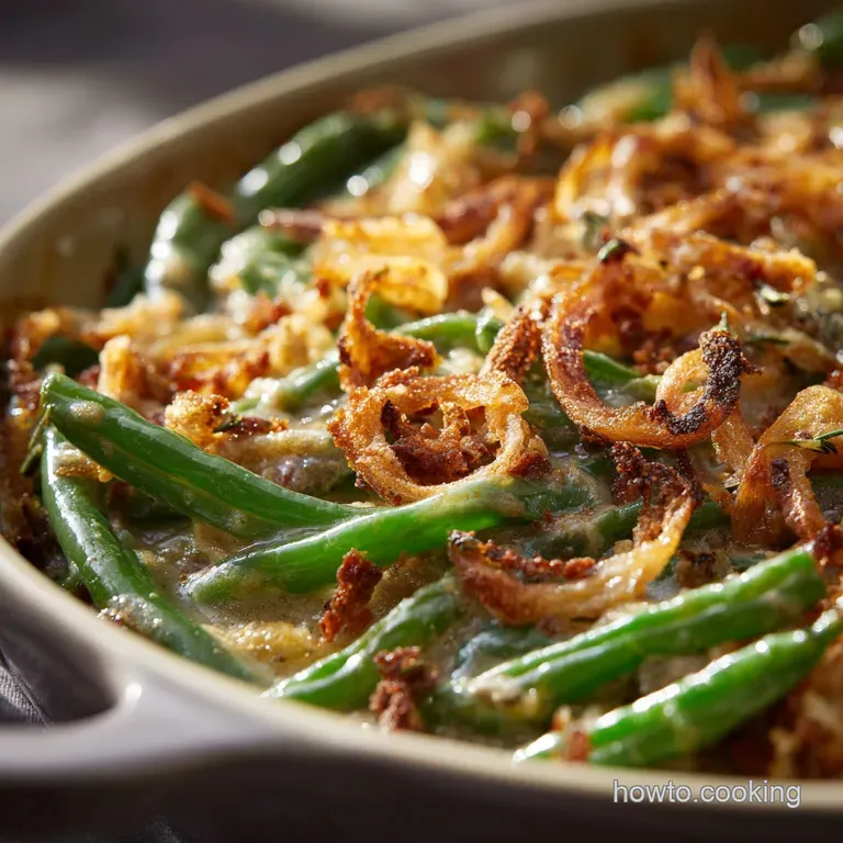 The Proper Green Bean Casserole: Fresh Beans and Homemade Crispy Shallots presentation