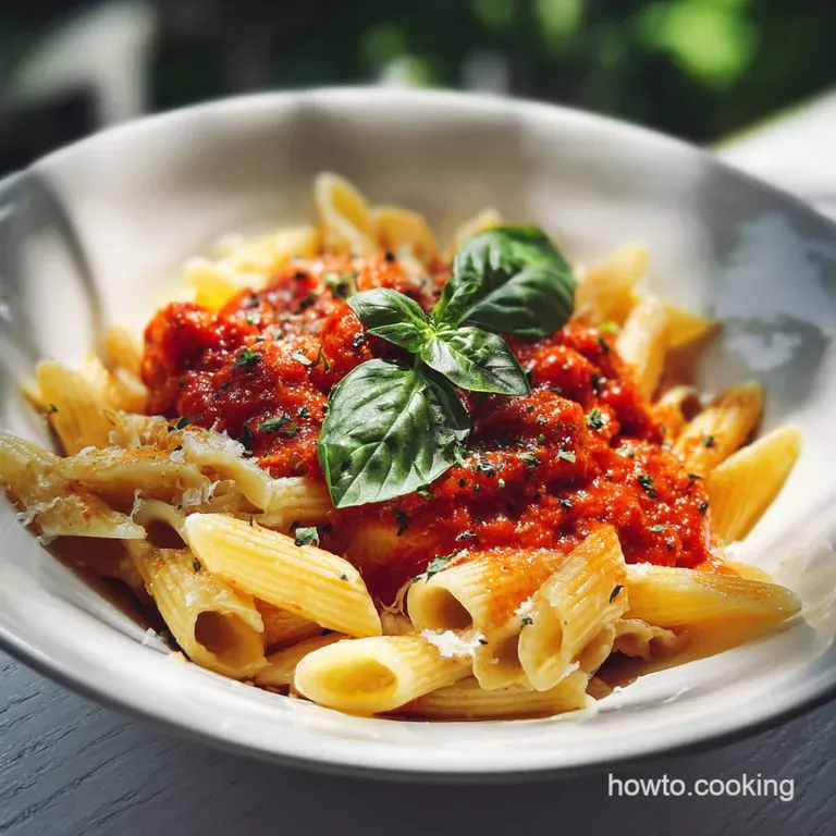 Elegant plate of pasta coated in a smooth, light sauce, garnished with fresh basil leaves. A light dusting of cheese adds ...
