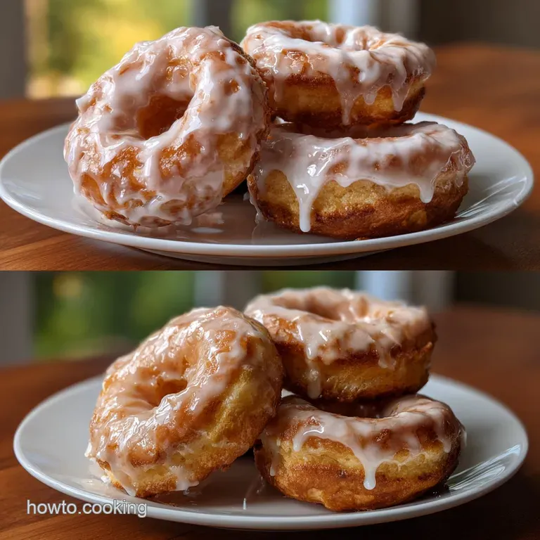 Three protein donuts artfully arranged on a white plate, drizzled with a light glaze and sprinkled with colorful, nutritio...
