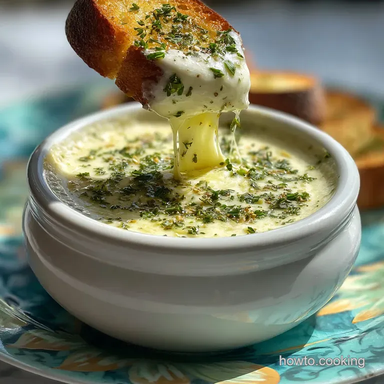 Smooth, velvety queso in a white dish with colorful toppings. Fresh cilantro sprigs offer a refreshing contrast.