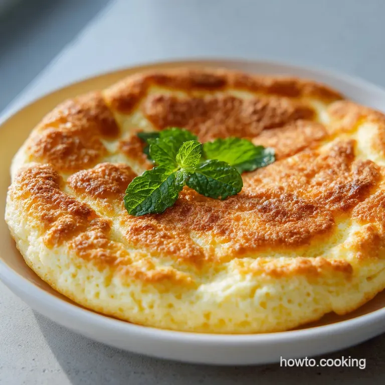Elegant cloud bread slices stacked on a white plate. Delicate, pale yellow hue with a slightly cracked surface. Lightly du...