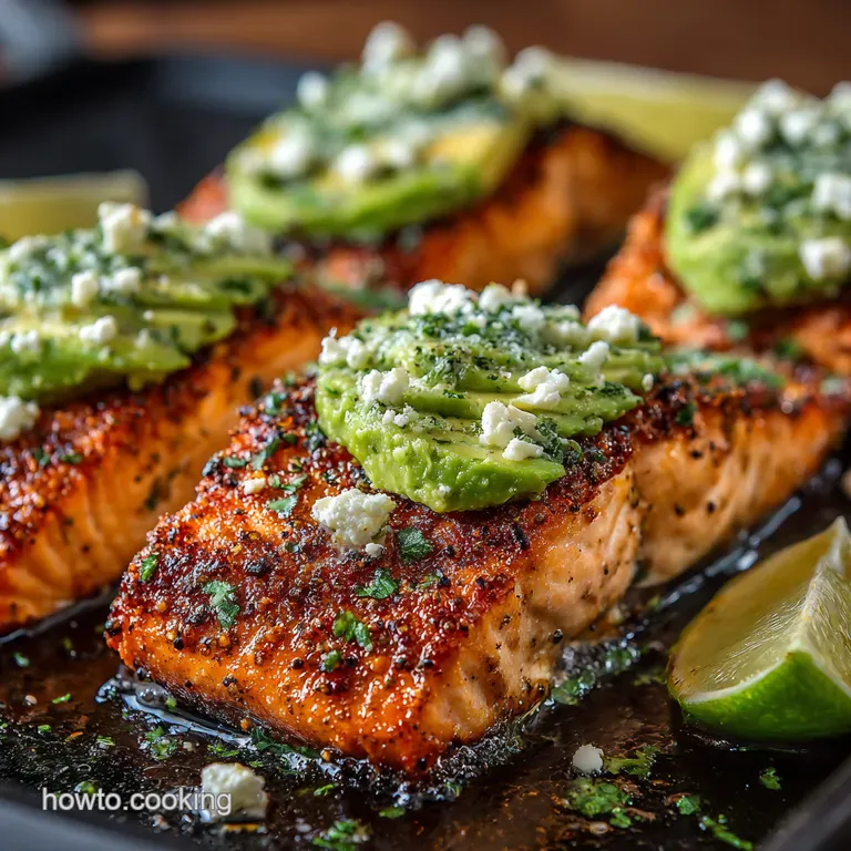 Quick Easy Baked Salmon with Creamy Avocado Feta presentation