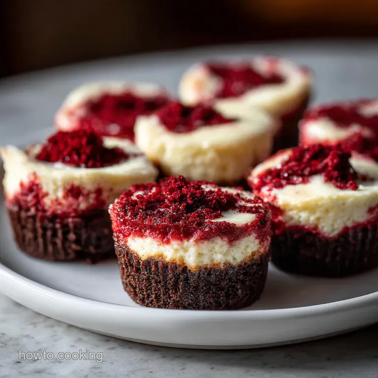 Individual red velvet cheesecake bite, revealing a marbled cream cheese center, delicately placed on a small dessert plate.