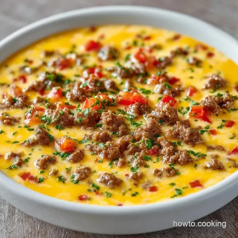 Bubbly, melted cheese dip served in a white bowl with golden corn tortilla chips on a rustic wooden board.