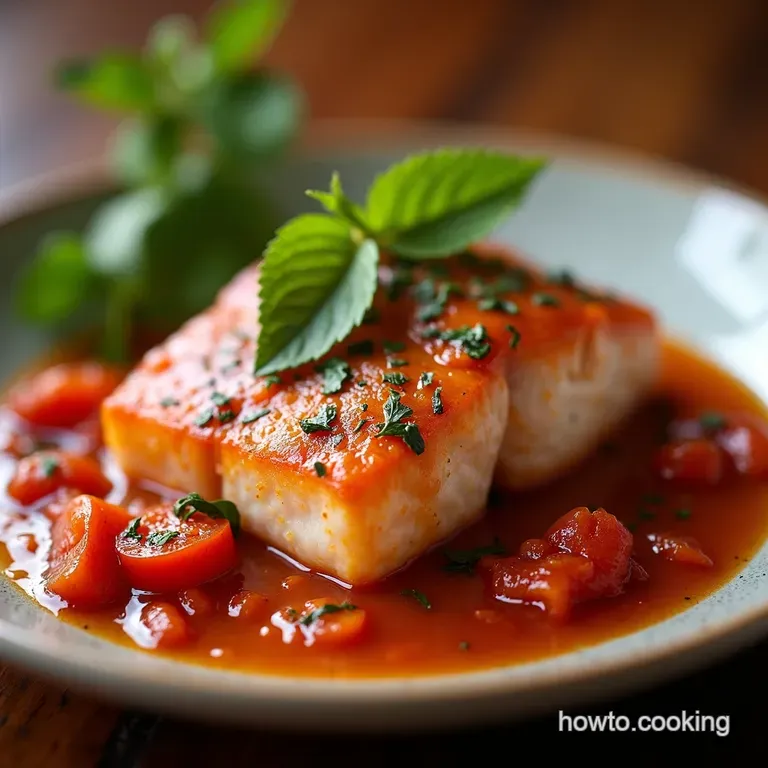 Salmon with Smoky Roasted Red Pepper Sauce a Taste of the Mediterranean presentation