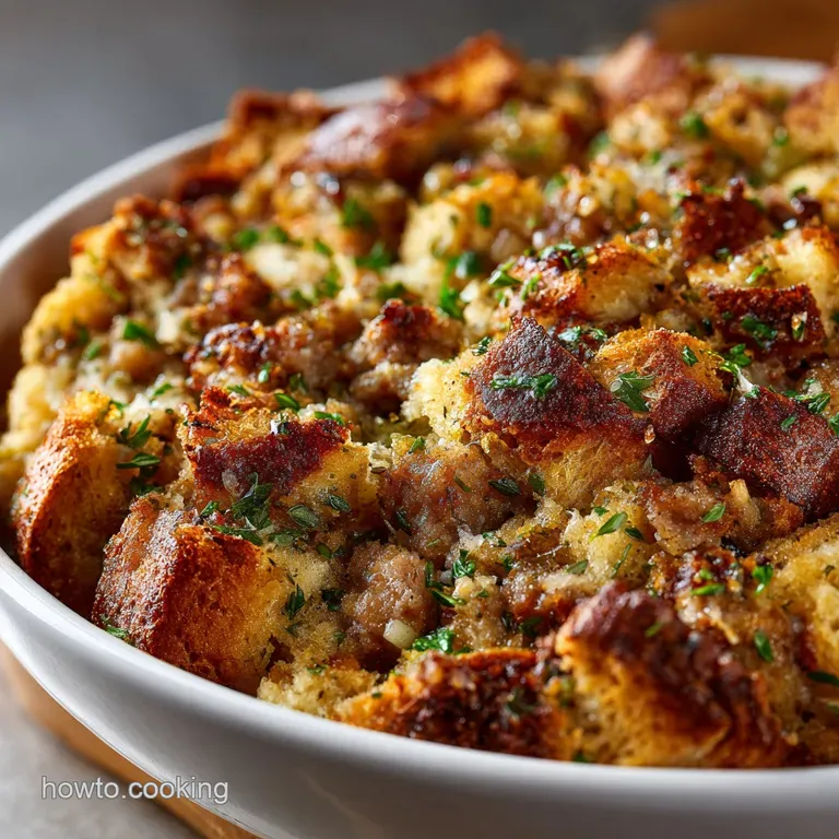 Sausage Herb Stuffing: the Ultimate Sourdough Dressing (Crisp Edges Guaranteed) presentation