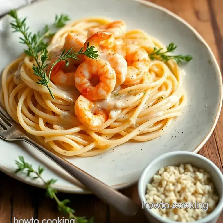 Sautéed Shrimp Pasta with Creamy Sauce presentation