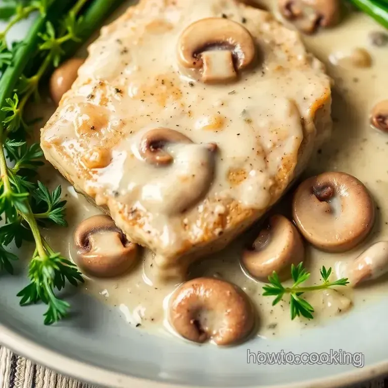 Velvety Sear Veal with Rich Creamy Mushroom Sauce presentation