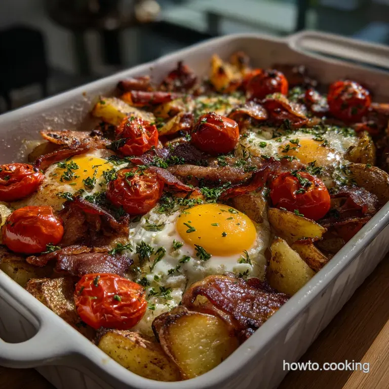 Perfectly plated breakfast with crispy potatoes, a sunny-side-up egg, and a sprinkle of fresh herbs. Delicious!