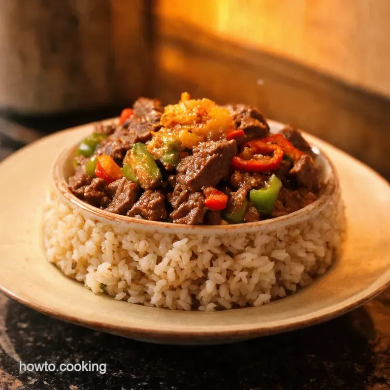 Sizzling Beef and Pepper Rice Bowl presentation