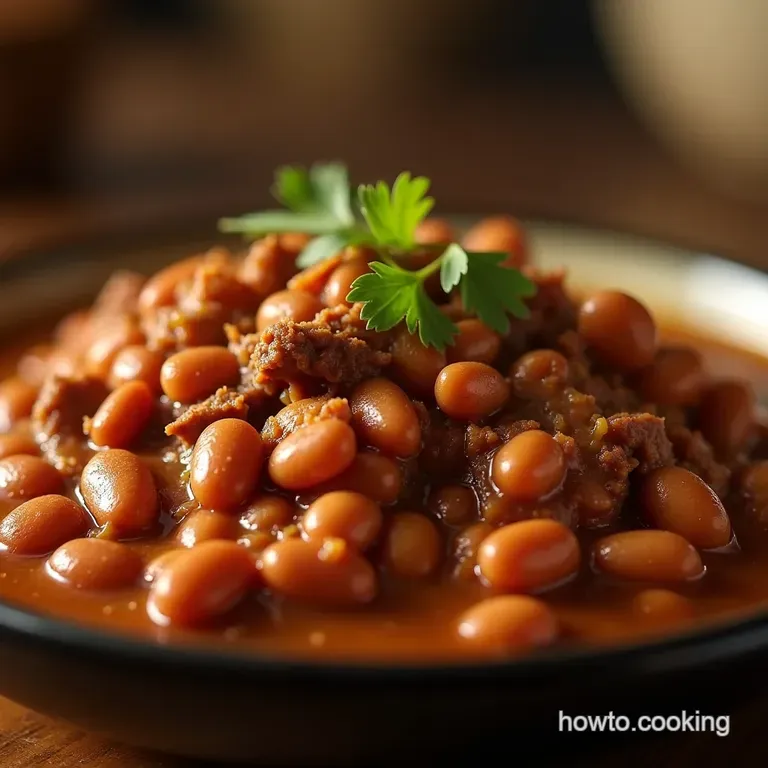 Slowcooked Texas Ranger Beans Smoky Pinto Beans with Shredded Beef Hatch Chile Heat presentation