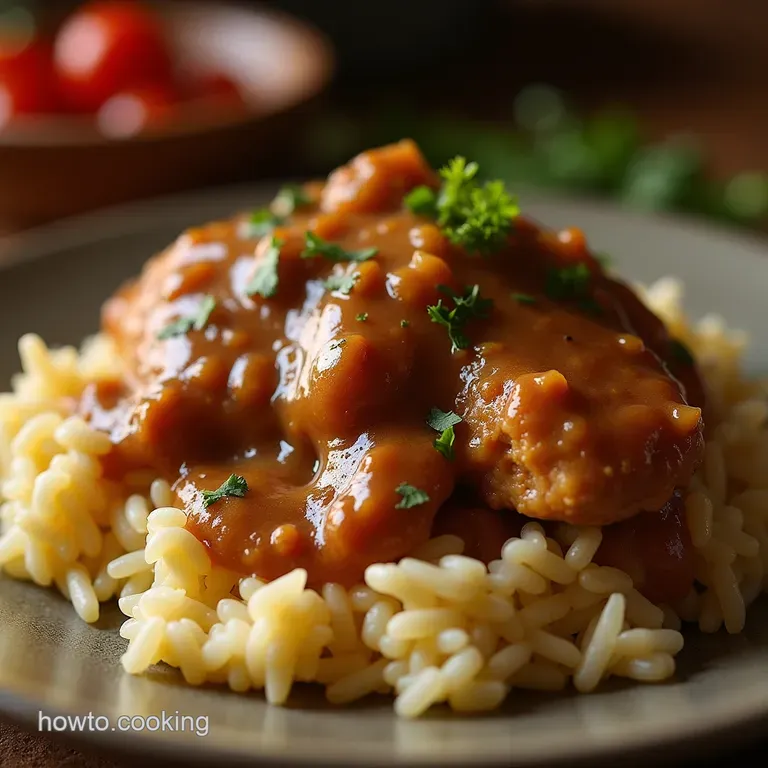 Southern Belles Smothered Chicken Rich Gravy over Fluffy Rice presentation