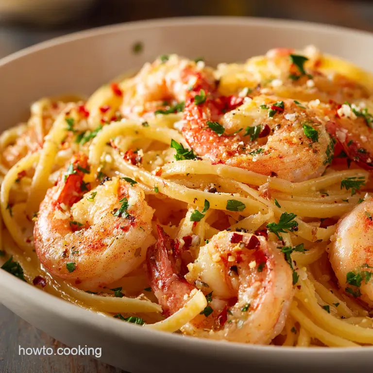 Speedy Garlic Butter Shrimp Scampi with Linguine presentation